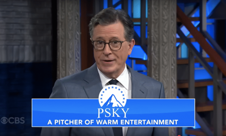 Stephen Colbert reacciona a la fusión Paramount-Skydance con chistes de orina