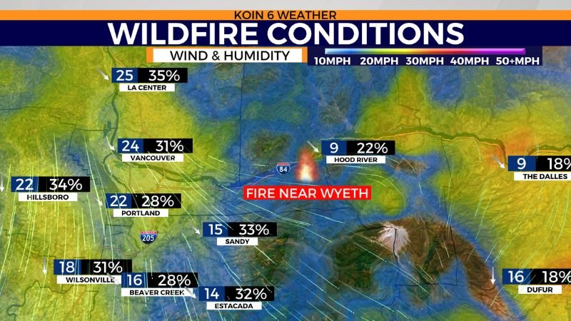 Fire Wildfire Off I-84 en Hood River County Involuciones de nivel 2 ‘Be Set’ Evacuations