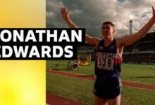 Jonathan Edwards en su récord mundial de baile de 30 años