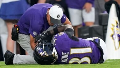 Bilhal Kone de los Ravens fuera de la temporada con un tendón del tendón.