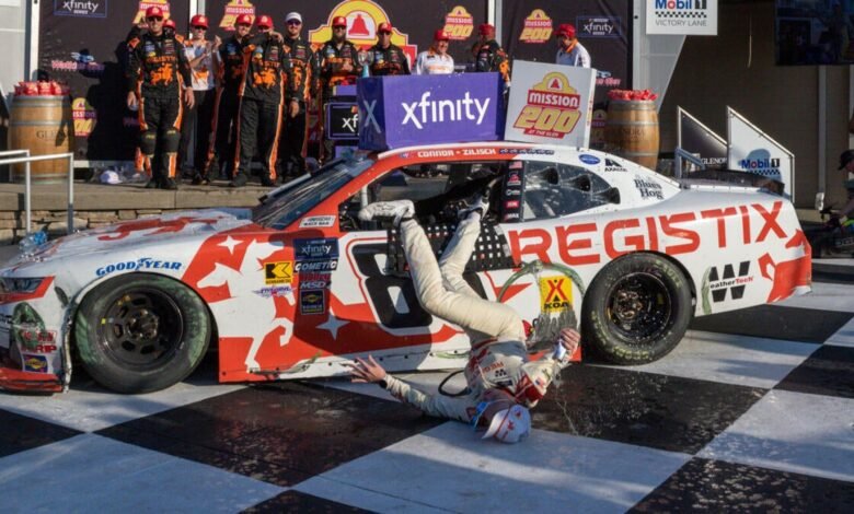 Connor Zilisch tiene una fractura de clavícula después de caerse de su auto en el carril de la victoria después de la carrera de Nascar Xfinity Connor Zilisch tiene una fractura de clavícula después de caerse de su auto en el carril de la victoria después de la carrera de Nascar Xfinity