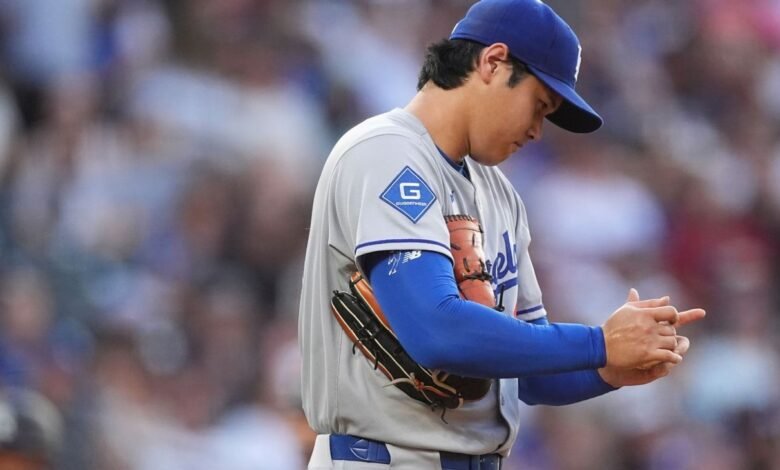 Ohtani da 5 carreras, saca el revestimiento del muslo en la pérdida de los Dodgers