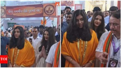 Ish Shawaria Rai Bachchan y su hija Aradha Bachchan están buscando la bendición de Bappa juntos en Mumbai GSB Ganapati Pandal. Noticias de la película hindi