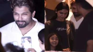 Allu Arjun salió a la cena con la esposa Sneha y los hijos, cerró los ojos de la niña para evitar parpadear