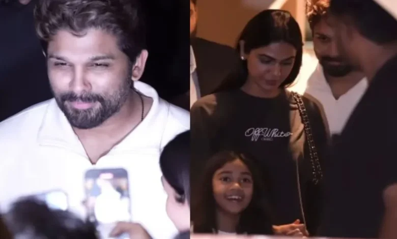 Allu Arjun salió a la cena con la esposa Sneha y los hijos, cerró los ojos de la niña para evitar parpadear