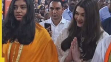 Ish Shawaria Rai, hija Aradha Bachchan buscando la bendición de Bappa para ver a GSB Ganapati Pandal