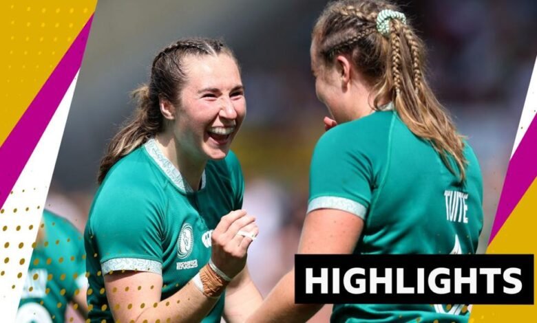 Mujeres de rugby de la Copa Mundial: Irlanda 42-14 sobresaliente en Japón Mujeres de rugby de la Copa Mundial: Irlanda 42-14 sobresaliente en Japón