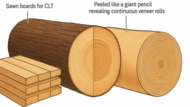 Adhesivo, espolón y chapa: opciones de la industria de madera masiva
