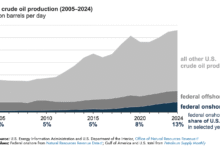 La producción de petróleo crudo en tierra en tierras federales ha aumentado en los últimos años