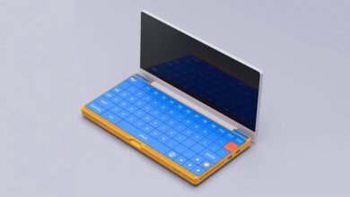 El colorido concepto de computadora portátil A_77 creado por un diseñador de Microsoft muestra cómo se puede ver y sentirse un dispositivo portátil