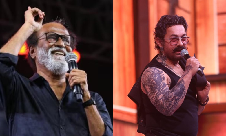 Lanzamiento del trailer de Coolie: Rajinikanth detiene a Amir Khan cuando se dirige a tocar las piernas Lanzamiento del trailer de Coolie: Rajinikanth detiene a Amir Khan cuando se dirige a tocar las piernas