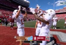 Arch Manning está asociado con Parker Livingstone para TD 32 yardas, reduciendo el déficit de Texas en comparación con el estado de Ohio