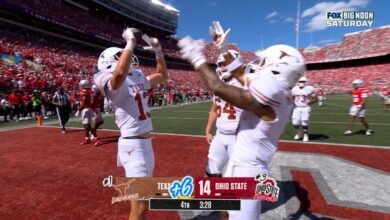 Arch Manning está asociado con Parker Livingstone para TD 32 yardas, reduciendo el déficit de Texas en comparación con el estado de Ohio
