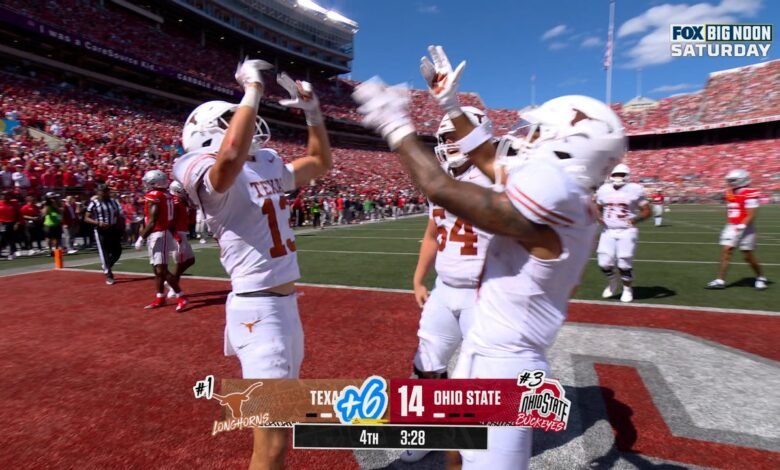 Arch Manning está asociado con Parker Livingstone para TD 32 yardas, reduciendo el déficit de Texas en comparación con el estado de Ohio