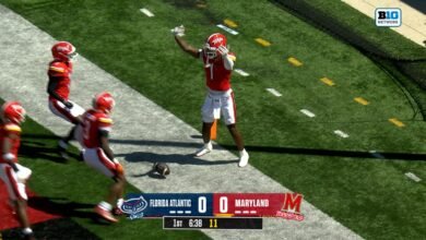 Daniel Wingate Wingate de Maryland devuelve 20 yardas para un touchdown vs. Florida Atlantic