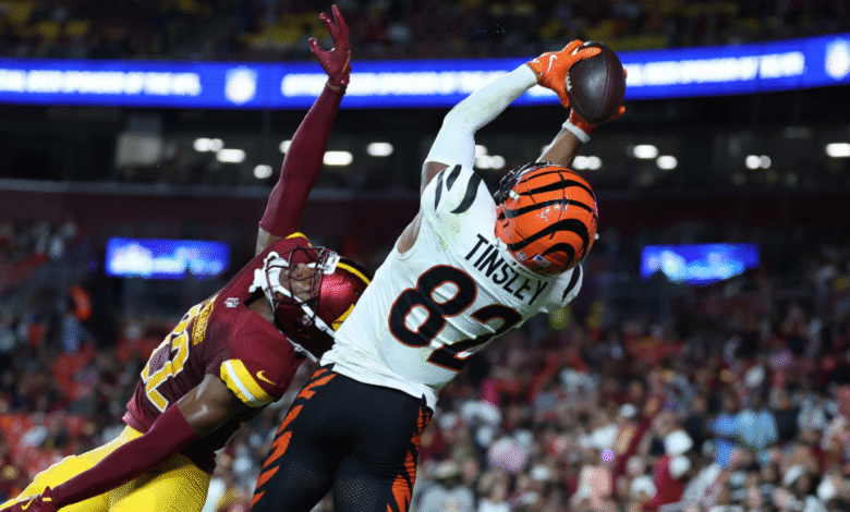 Bengals Mitchell Tinsley receptor, dos comandantes en 20 segundos. Bengals Mitchell Tinsley receptor, dos comandantes en 20 segundos.