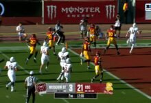 El obispo Fitzald devuelve 39 yardas para TD.