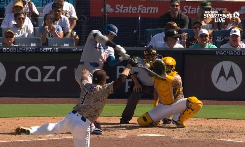 Shohei Ohtani de Dodgers rompió las 45 carreras a casa con el vestido. Shohei Ohtani de Dodgers rompió las 45 carreras a casa con el vestido.