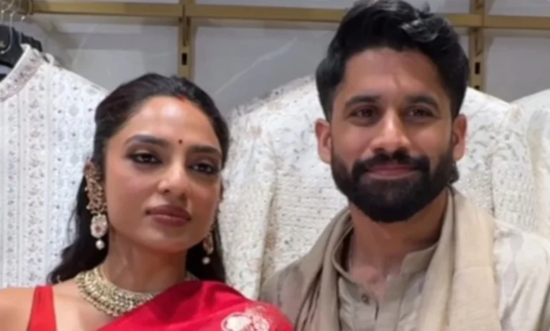 Ver: Sari rojo nupcial con Naga Chaitanya en un evento y Sobbita Dust Shine