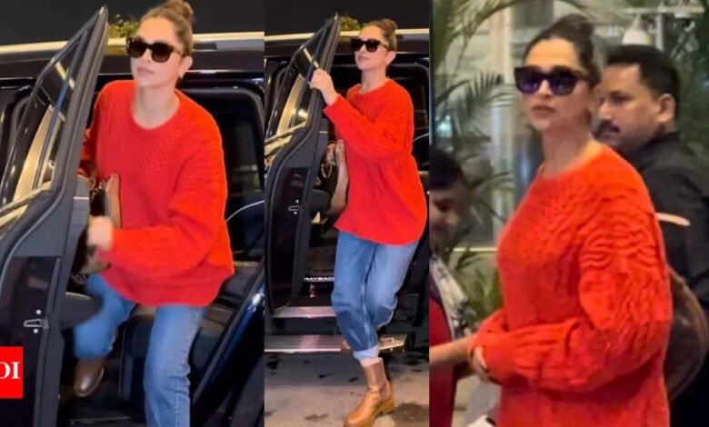 Deepika Padukone mantiene el aeropuerto fresco en suéter rojo y denim para el look; Sonriendo antes de que el estilo se detenga en el estilo Hindi Movie News Deepika Padukone mantiene el aeropuerto fresco en suéter rojo y denim para el look; Sonriendo antes de que el estilo se detenga en el estilo Hindi Movie News