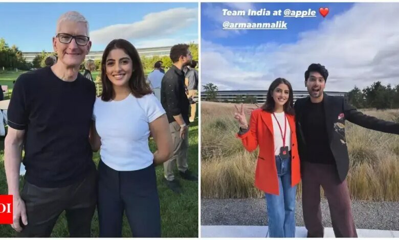 La nieta de Amitabh Bachchan, Naveli Naveli Nand, conoció al CEO de Apple, Tim Cook, posa con Arman Malik en el evento de Capartino. La nieta de Amitabh Bachchan, Naveli Naveli Nand, conoció al CEO de Apple, Tim Cook, posa con Arman Malik en el evento de Capartino.