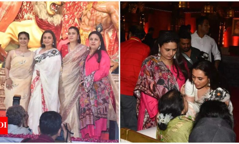 Kajal, la reina Mukherjee e Ian Mukherjee Family Family Puja, Miss Dev Mukherjee comparten los momentos sinceros durante el festival. Noticias de la película hindi