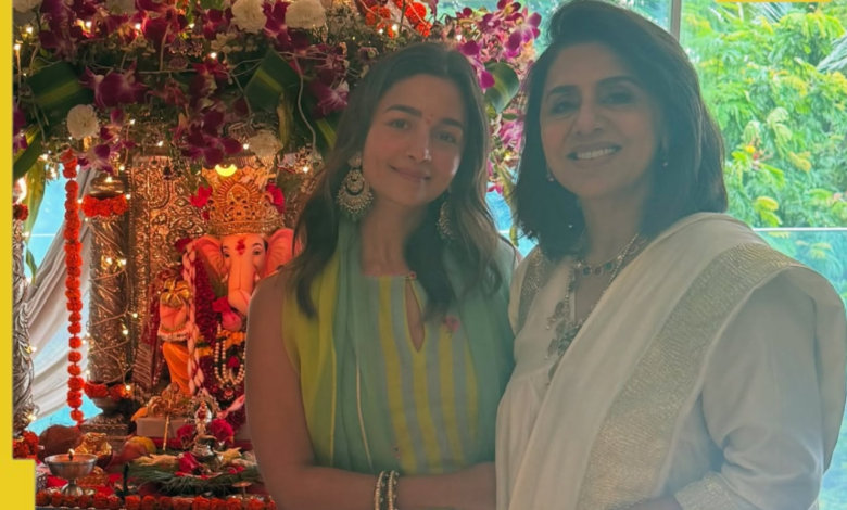 Alia Bhatt Fests Delicious Modux en Fests, su Ganapati da un destello de celebración, la madre, la madre da con Nitu Kapoor