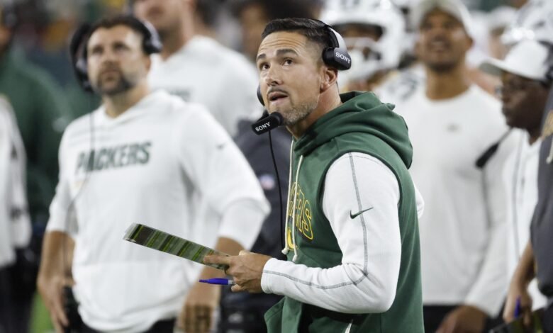 Matt Lafleur celebra el TD de Romeo Doubs en una foto viral de Packers vs. Comandantes