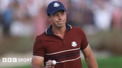 Ryder Cup 2025: Viktor Hovland Europe de Singles Match V Harris English