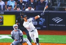 El juez de Aaron ata a Joe DiMaggio por cuarta vez en la lista que se ejecuta en casa Yankees