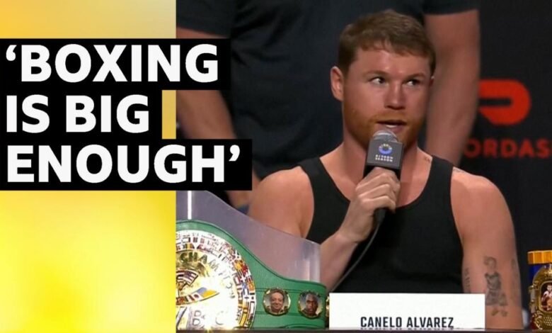 Canlo vs Crawford: Álvarez interrumpe la presentación para proteger el boxeo.