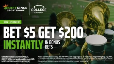 Use el código de promoción de DraftKings para seleccionar NFL el jueves: Obtenga $ 200 para apostar en un bono utilizando paquetes para cubrir TNF.
