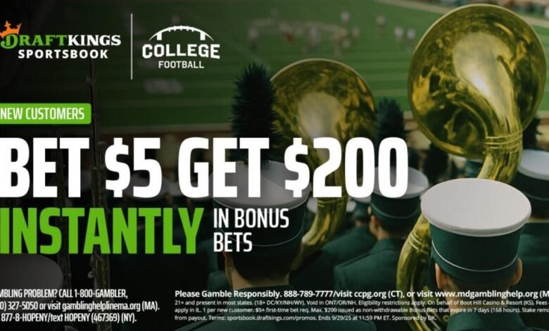 Use el código de promoción de DraftKings para seleccionar NFL el jueves: Obtenga $ 200 para apostar en un bono utilizando paquetes para cubrir TNF.