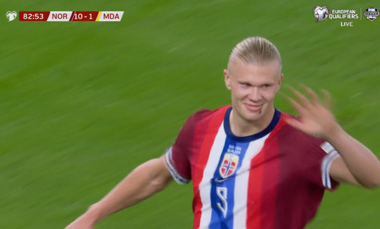 Erling Haaland anotó el quinto gol en 82 ‘para expandir la ventaja de Noruega a 10-1 a Moldavia