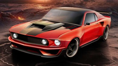 Truco de equitación de caballos en 1969 mustang