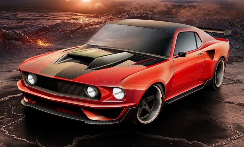 Truco de equitación de caballos en 1969 mustang