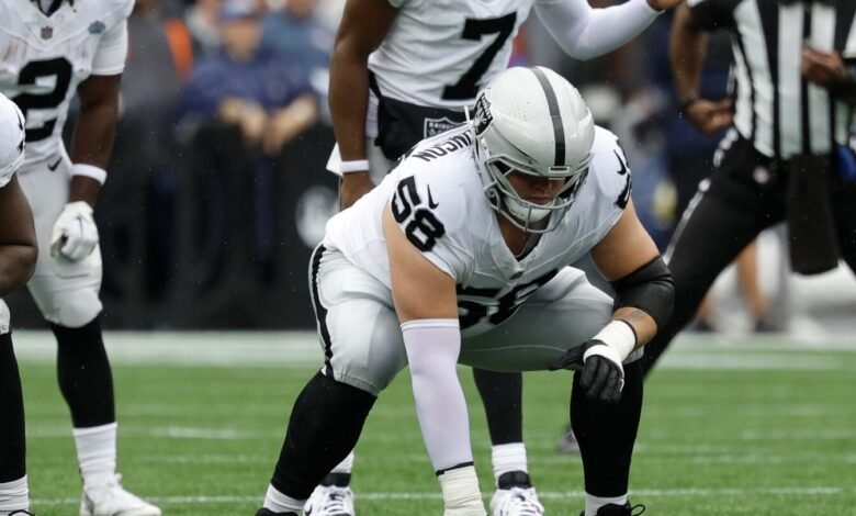 Raiders OG Jackson Powers-Johnson se perdió el entrenamiento con un shock Raiders OG Jackson Powers-Johnson se perdió el entrenamiento con un shock