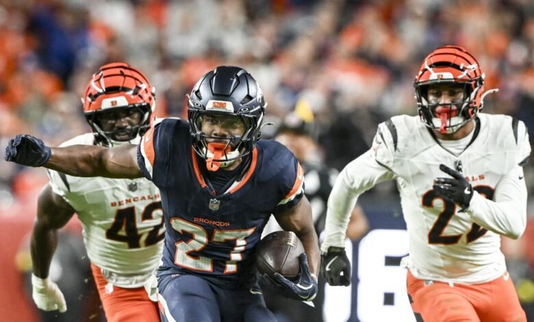 Cambiado a Broncos, corriendo bien el lunes por la noche.