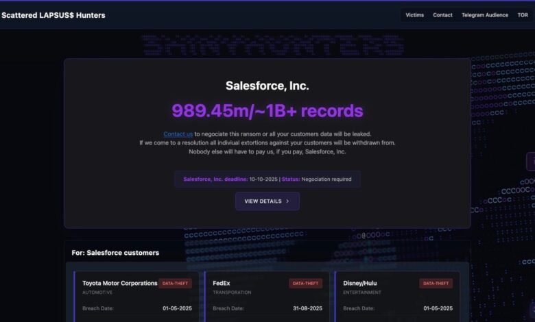 Hacking Group reclamos robo de 100 millones de registros de bases de datos de clientes de Salesforce
