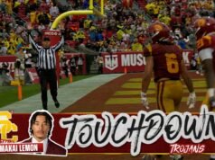 Jayden Maiava conectó con Makai Lemon para un hermoso touchdown de 12 yardas que redujo el déficit de la USC contra Iowa.