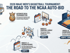 Calendario de baloncesto MAAC 2026; Soporte imprimible, transmisión de TV.