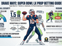 Los mejores accesorios del Super Bowl LX para Drake Maye: recuento de pases, TD, INT y predicciones