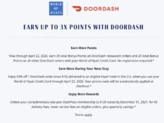 3x Puntos Hyatt en pedidos de restaurantes DoorDash hasta el 22/04/26, 50% de descuento en un pedido (máx. $10)