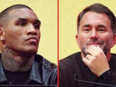 Eddie Hearn reacciona cuando Conor Benn se enfrenta a Regis Prograis en su primera pelea después de la separación.