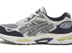 Información de lanzamiento de ASICS GEL-NYC “Pebble/Cream”.