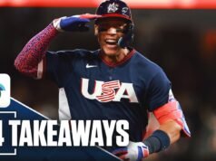 4 puntos extraídos de la victoria de béisbol de clase mundial del equipo de EE. UU. sobre Brasil