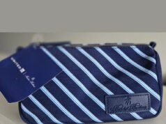 La suite de comodidades de clase ejecutiva de United apenas usa el nombre de la aerolínea, razón por la cual Brooks Brothers paga por la maleta.